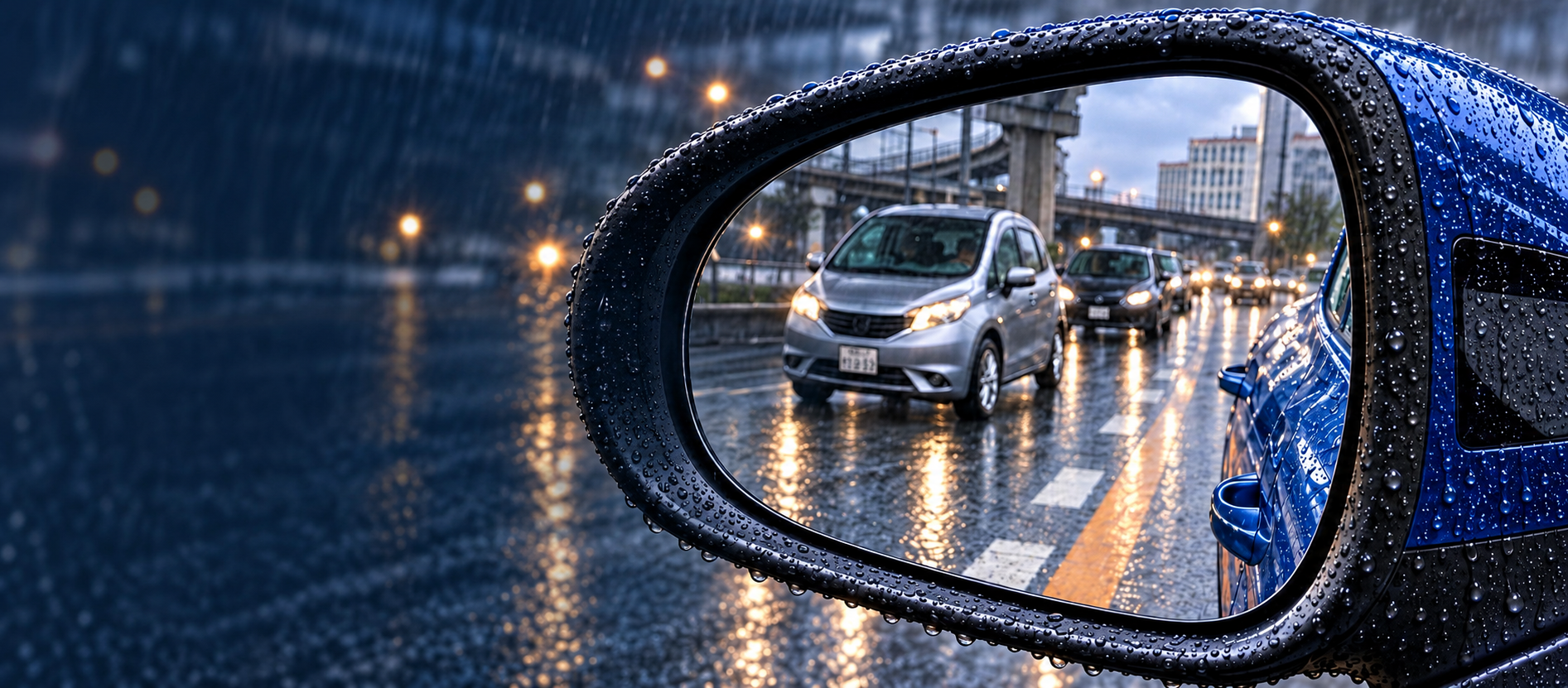 雨の日のミラー視界を表現したイメージ