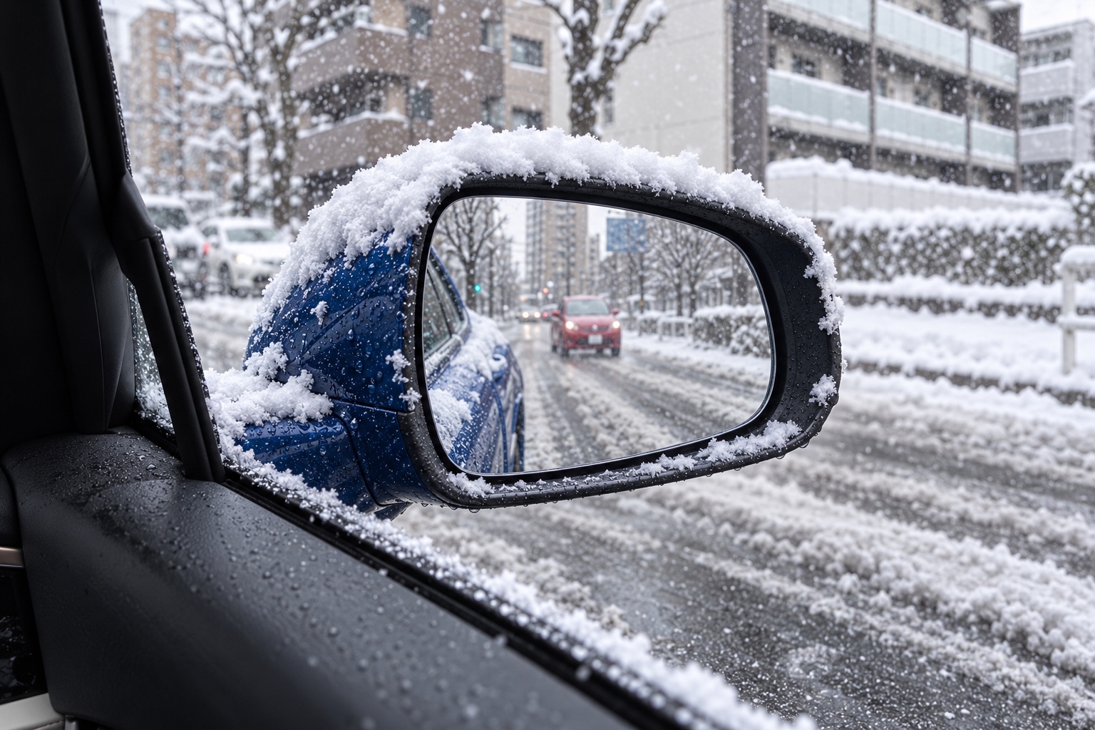 雪の日のMIERUN施工ミラー